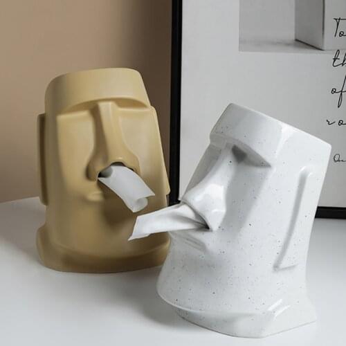 Moai Stone Statue Home Decor Figurine Living Room Bedroom Decoration Statue Nordic Style Figure Miniature Ornaments Tissue Box