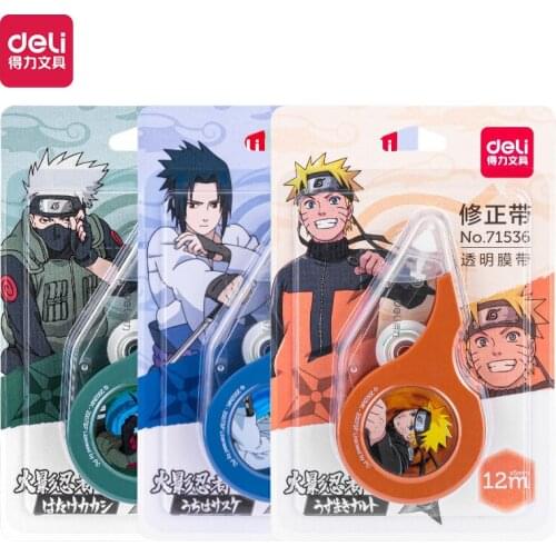 Deli Naruto Correction Tape 3pcs 12m Cute Anime White Out Corrector Tape Roller Kawaii Japanese Stationery Gift School Supplies