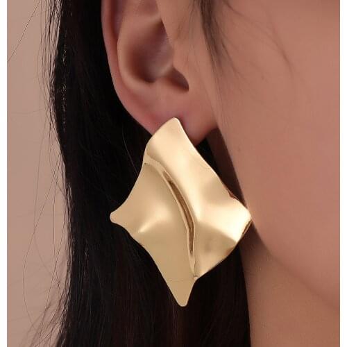 Exaggerated Irregular Fold Metal Big Geometry Drop Earrings Women Glossy Bumpy Rhombus Punk Earrings Party Jewelry Xmas Gift