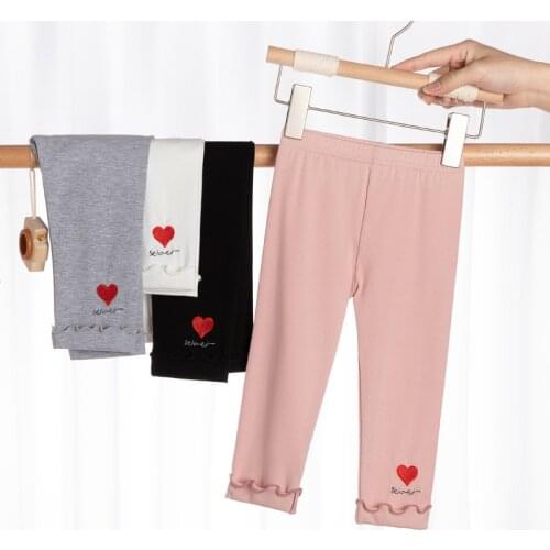 Girls Summer Leggings Embroidered Heart Kids Calf-Length Pants Leggins Pants Trouser Elastic Cotton Children Leggings