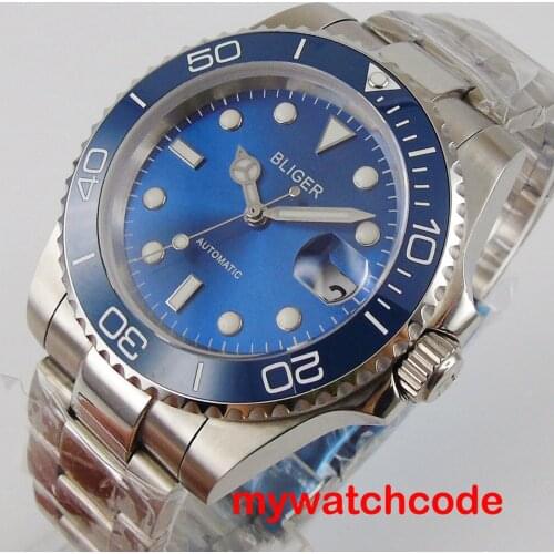 40mm bliger blue dial Japan NH35 Movement 24 jewels Luminous Automatic Mens Watches Top brand luxury Relogio Masculino