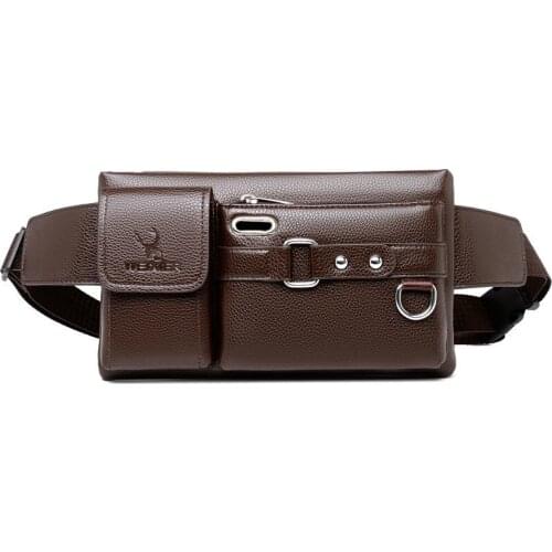 Chest bag male leather texture 2021 new travel waterproof shoulder bag messenger bag chest bag