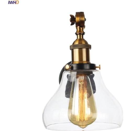 IWHD Wandlamp Edison Wall Sconce Glass Lampshade Bedroom Stair Light Loft Decor Industrial Vintage Arm Wall Lamp Applique Murale