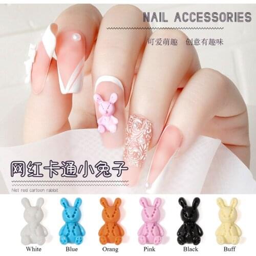 New Cute Bunny Cartoon Resin Nail Art Decorations Charms Rhinestones 6.5x12mm For DIY 3D Manicure Art Accessories 30/100pcs