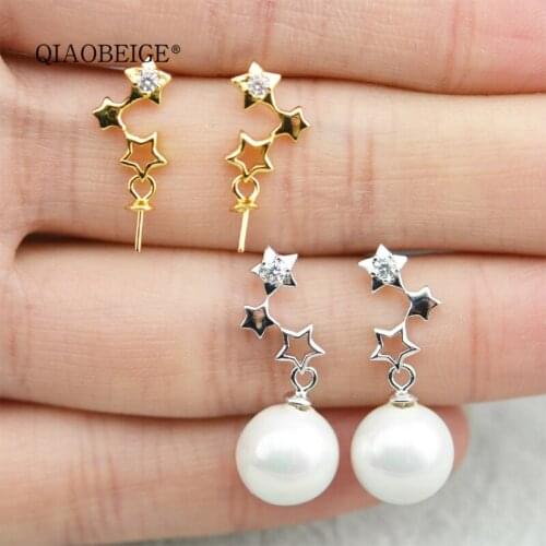QIAOBEIGE earrings base diy components pearl bead 925 sterling silver shining stars fashion stud earrings wholesale supplier