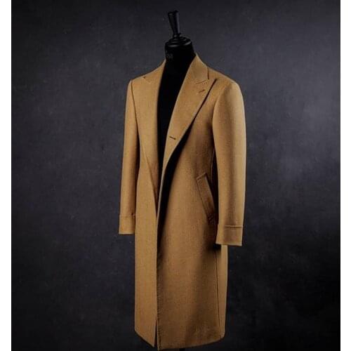 2021 Winter Fashion Woolen Mid-Length Overcoat For Men Solid Singal England Style Breasted Cacual Notched Thicken Jacket