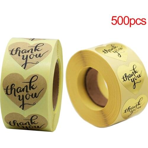 500pcs Gold/Brown Heart Thank You Stickers Labels Seal Foil Stickers Paper DIY Handmade Making Gift Card/Gift Box boite bijoux