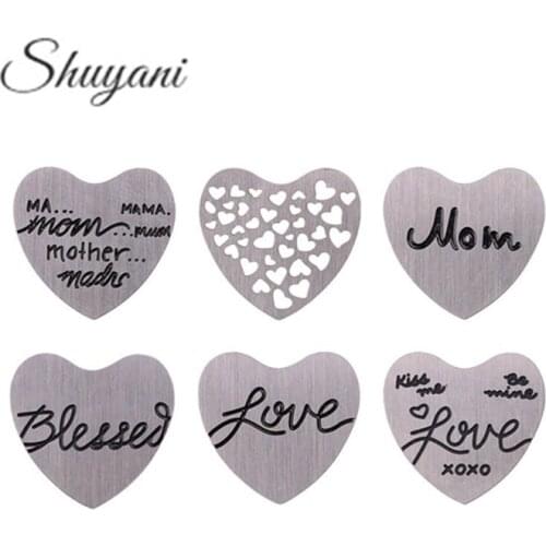 20pcs Mix Styles Stainless Steel Floating Charms Plates Heart Window Plates For Heart Glass Living Locket Necklace & Pendants