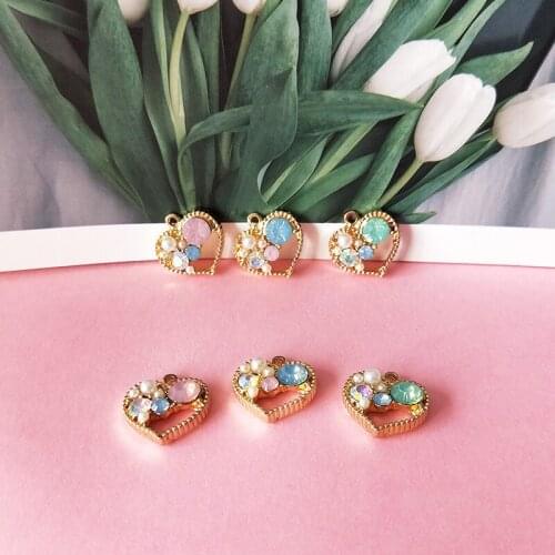 10pcs Hollow Out Heart Shape Rhinestone Charms Alloy Love Pendant DIY Jewelry Accessories Earrings Bracelets Finding Gifts FX098