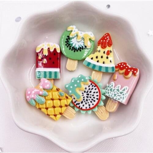 12Pcs Resin Colorful Fruit Popsicle Flatback Cabochon Figurine Stone Scrapbook Party Applique DIY Jewelry Accessories Art Crafts