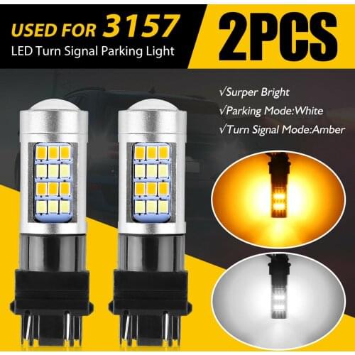 2X Error Free White/Amber 3157 LED DRL Switchback Turn Signal Parking Light Bulb