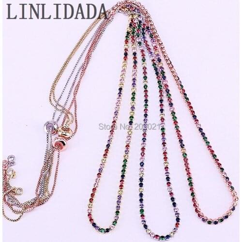 5Pcs 2019 New arrived mix color necklace with rainbow cz tennis chain colorful cz charm choker jewelry