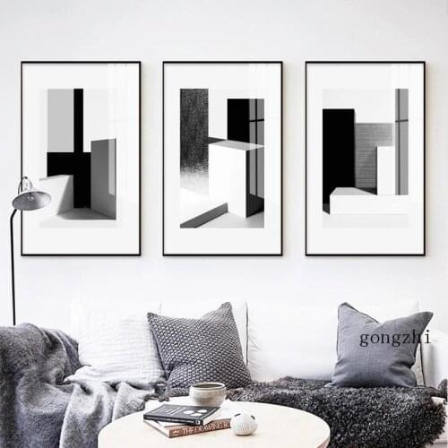 Abstract 3D Geometric Posters Black and White Minimalist Canvas Painting and Prints Gallery Wall Art Pictures Living Room Decor