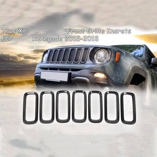 AL21 -7Pcs Bright black Front Grille Inserts Sticky Grill Cover Frame Trims Kit for Jeep Renegade 2015-2018