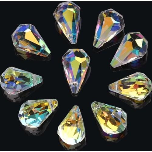 10Pcs/Lot Shiny AB Austrian Crystal Waterdrop Pendant Czech Glass Faceted Drop Beads For DIY Making Earing Necklace Accessories