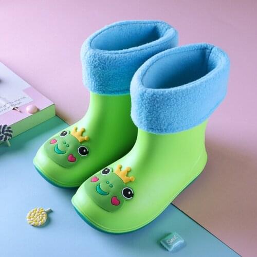 Kids Rain Shoes PVC Colorful Cartoon Children Rainboots Boys Rubber Boot Waterproof Girls Rainboots Plush Four Seasons Removable