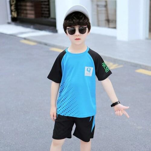 Kids boys sports suit 2pcs letters printed cotton short-sleeved T-shirt five pants summer new big virgin suit 6-12 years old