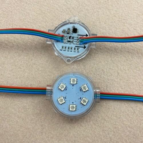 40mm diameter;DC12V;WS2811 IC;IP68;addressable;1.44W(6LEDs);RGB full color;transparent cover with lens;led pixel module