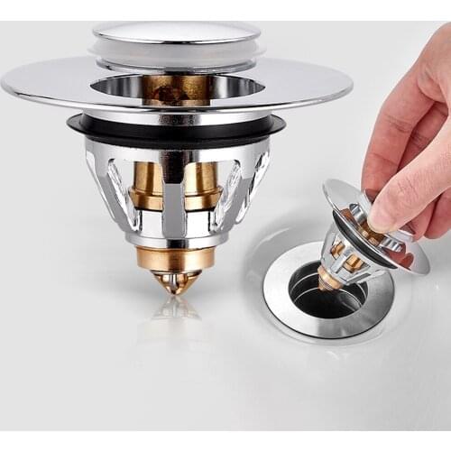 Stainless Steel Push Drain Rebound Core Filter Prevents Hair Clogging Filter Plug Sink Bounce Bathtub Plug Bathroom Home Supply