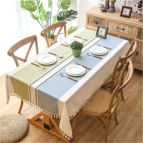 Plaid Decorative Linen Tablecloth With Tassel Waterproof Oilproof Thick Rectangular Wedding Dining Table Cover Tea Table Cloth