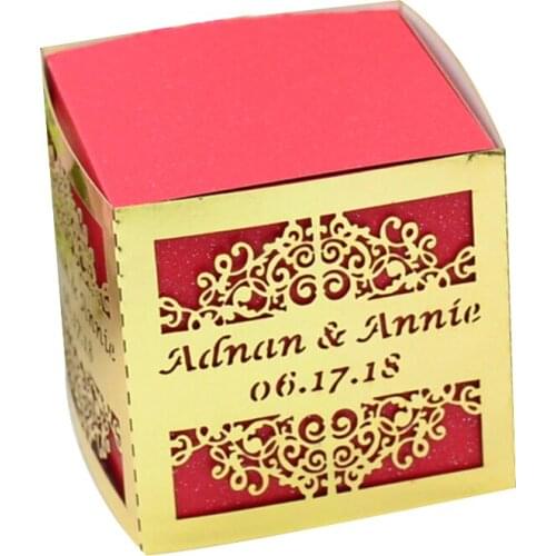 Give Aways Kaaba Box Laser Cut Metallic Gold Sleeve And Red Pearl Inner Box For Wedding Decoration