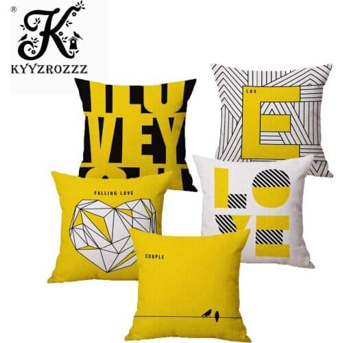 Fashion High Quality Cotton Linen Yellow Simple Geometry Letter LOVE Decorative Throw Pillow Case Cushion Cover Sofa Home Decor