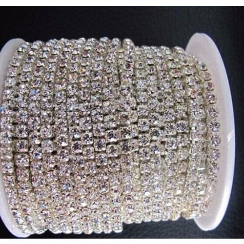 SS 8 size 2.5mm crystal rhinestone cup chain 10 yards each roll for man jeans by China post air mail free shipping