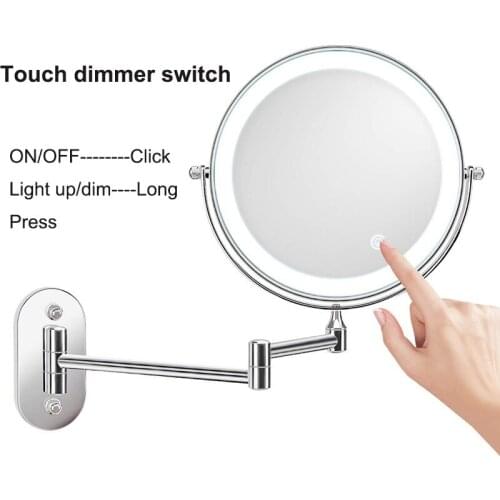 Wall Mounted Bathroom Mirror Led Makeup Mirror 10X Magnification Adjustable Cosmetic Mirror Wall Mirrors Touch Dimming Mirrors