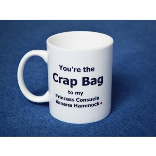 New Friends TV Show Series White Ceramic Coffee Tea Cup Mug Princess Consuela Banana Hammock