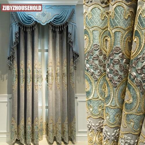 2021 High-end New European-style Chenille Water-soluble Hollow Blackout Curtains for Bedroom Living Room Curtain Customization