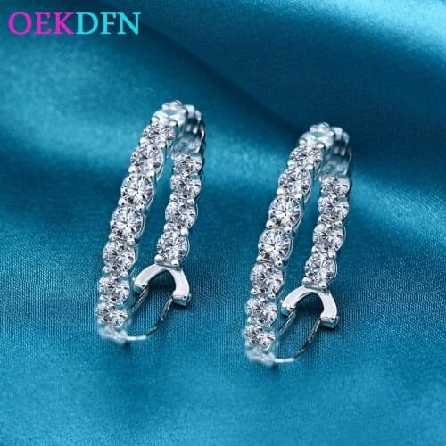 OEKDFN 100% 925 Sterling Silver Hoop Earrings For Women Sparkling Gemstone Party Engagement Weddding Fine Jewelry Wholesale