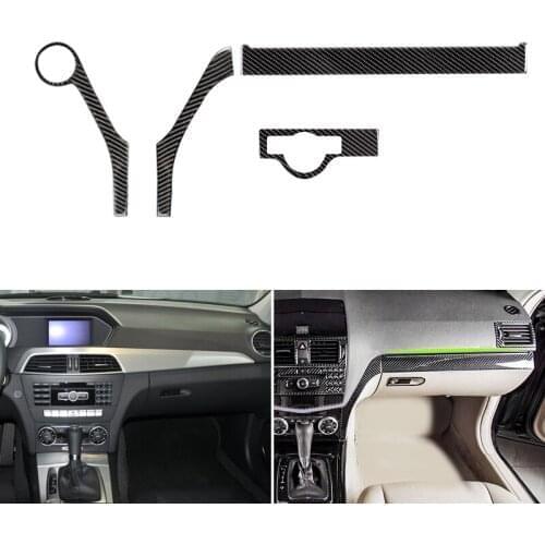 Carbon Fiber Car Center Control Panel Strip / Headlight Switch / Passenger Dashboard Cover Trim For Mercedes Benz C Class W204