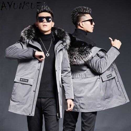 AYUNSUE Winter Real Wool Liner Parkas Men 2021 Silver Fox Fur Collar Coat Male Hooded Warm Thick Jackets Casaco Masculino Gxy278
