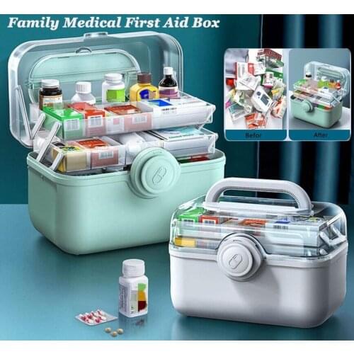 Portable First Aid Kit Storage Box Plastic High Capacity Multi-Functional Family Emergency Kit Box with Handle Medicine Chest