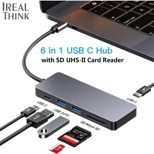 IREALTHINK Macbook Pro Dock Splitter USB HUB UHS-II SD Card Reader Type C Adapter USB C HUB for Macbook Air/iPad