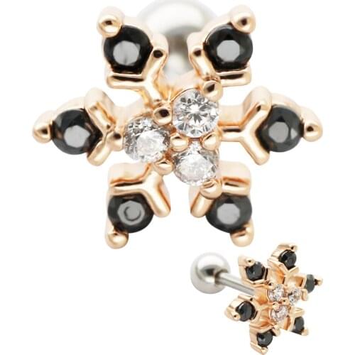 JHJT 16G Cartilage Earrings Stud G23 Titanium Snowflake Shape Helix Daith Tragus Cartilage Ear Ring Piercing Body Jewelry