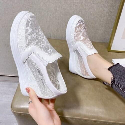 Shoes for Women Black White Lace Flower Shoes Women Loafers 2021 Women Casual Shoes Comfortable Platform Sneakers