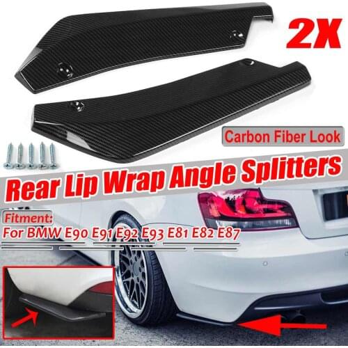 Carbon Fiber Look Universal Car Rear Bumper Protector Rear Lip Wrap Angle Splitters For BMW E39 E46 E53 E90 E92 E93 E60 E61 X5