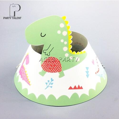 Party supplies 8PCS for kids children Dinosaur Cute Dino theme decoration birthday cap hat with elastic band
