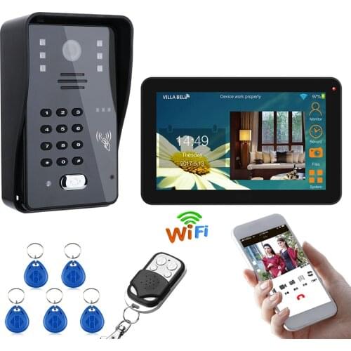 Mountainone 9 Inch Wireless Wifi Smart IP Video Door Phone Intercom System with 2 Night Vision Monitor +1 Rainproof Doorbell Cam