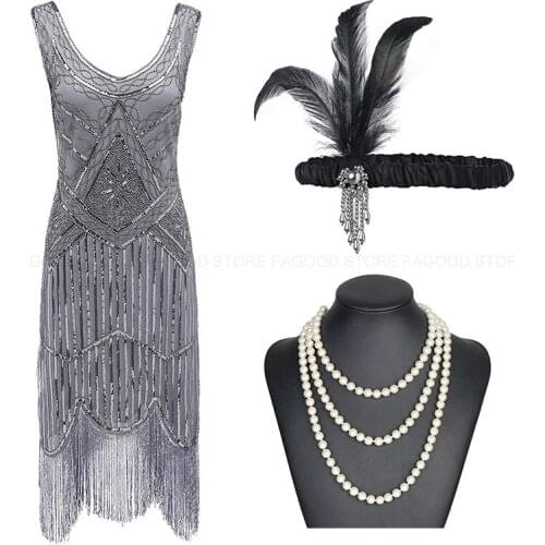 1920s Vintage Gatsby Sequin Fringed Paisley Flapper Dress with 20s Accessories Set 3XL,4XL,Plus Size,Black,Red,Blue