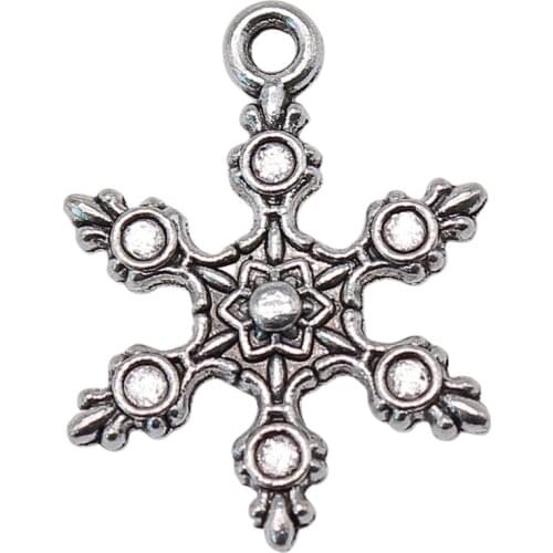 WYSIWYG 20pcs 23x17mm Charms Christmas Snow Snowflake Antique Silver Color Pendants Making DIY Handmade