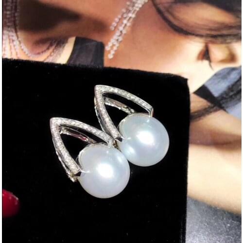 Fine Jewelry Pure 18 K White Gold Natural Japan Origin Akoya 11-12mm White Round Pearl Earrings for Women Fine Pearl Earrings