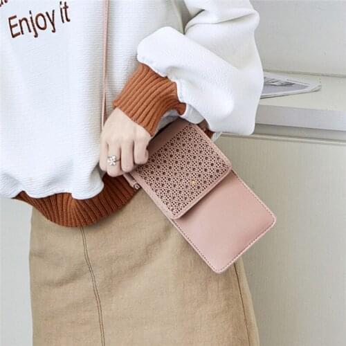 Woman Clutch Hollow Out Phone Bag Wallets Flap Touch Screen Phone Shoulder Bag Fashion Mini Crossbody Bags For Female