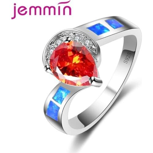 New Arrival Blue Fire Opal Rings with Red Stone For Women Men 925 Sterling Silver Wedding Engagement Ring Anillos