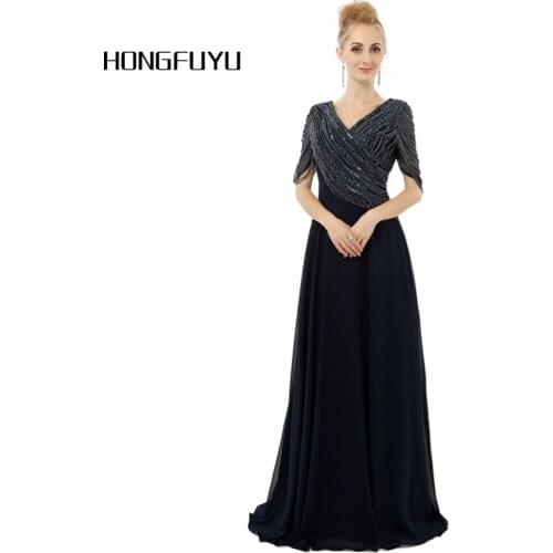 Abendkleider Black Formal Evening Dresses 2019 Vestidos De Festa Chiffon Beading A Line V Neck Backless Court Train z82507