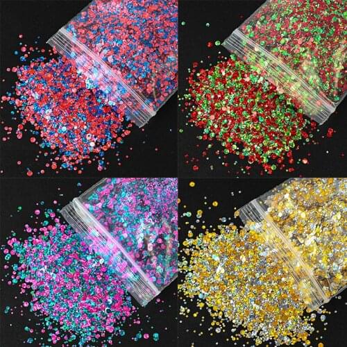 1Bag Mixed Round Glitter 1mm,2mm,3mm Rainbow Dots Sequins Glitter Nail Art Iridescent Glitter Sequins Nail Art Crafts Decoration