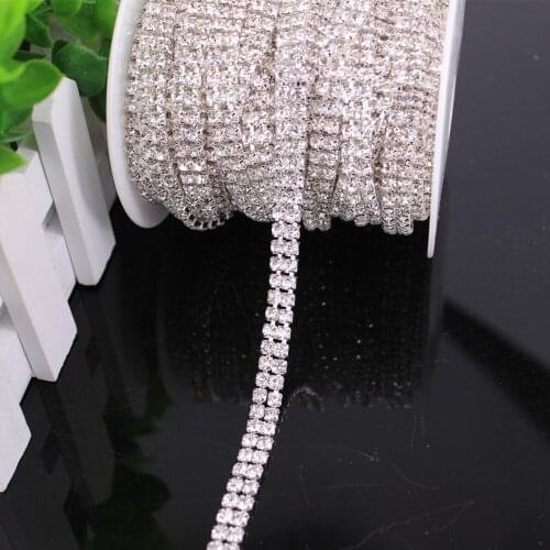 1 Yard 2-4 Row Sew on Rhinestone Trim Applique Crystal Rhinestone Trim Clear Close Chain Silver Golden Cake Ribbon Costume Dress