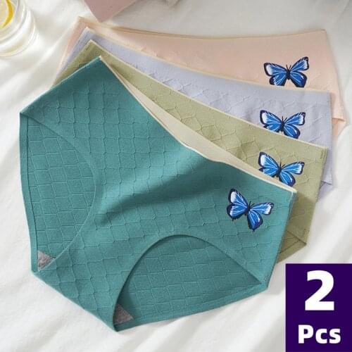 2PCS/Set Fashion Cotton Underwear Womens Panties Comfort Underpants Briefs for Woman Sexy Middle-waisted Pantys Intimates M-XL