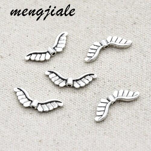 30pcs Antique Silver Angel Wings Spacer Beads Charms Alloy Metal Pendants For DIY Handmade Jewelry Accessories Making 24*9mm